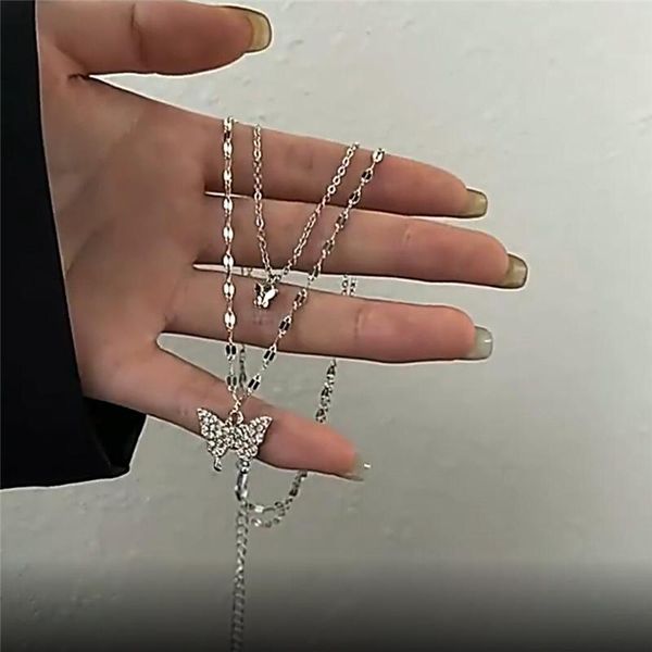 pendant necklaces shiny butterfly necklace ladies exquisite double layer clavicle chain jewelry for gift, Silver
pendant necklaces shiny butterfly necklace ladies exquisite double layer clavicle chain jewelry for gift, Silver