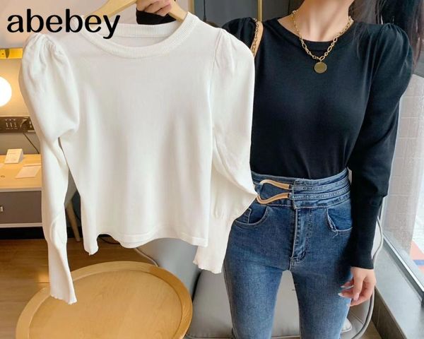 women's sweaters soft all-match puff sleeves chic 2021 women loose streetwear casual warm knitted pullovers sweet jumpers, White;black
women's sweaters soft all-match puff sleeves chic 2021 women loose streetwear casual warm knitted pullovers sweet jumpers, White;black