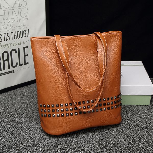 womens european and american fashion women solid color shoulder bags handbag simple rivet tote bag female totes l003 
womens european and american fashion women solid color shoulder bags handbag simple rivet tote bag female totes l003