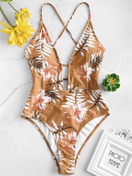 one-piece suits floral leaf print crisscross padded one piece swimsuit 
one-piece suits floral leaf print crisscross padded one piece swimsuit