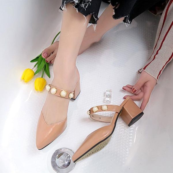 slippers women fashion shallow pearl thick heels sandals summer ladies pu pointed toe elegant mules slip shoes pantoffels dames, Black
slippers women fashion shallow pearl thick heels sandals summer ladies pu pointed toe elegant mules slip shoes pantoffels dames, Black