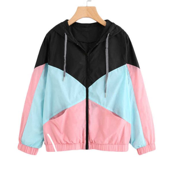 women long sleeve zipper pockets casual sport coat multi color cut and sew windbreaker with hood color block coats 210927, Black;brown
women long sleeve zipper pockets casual sport coat multi color cut and sew windbreaker with hood color block coats 210927, Black;brown