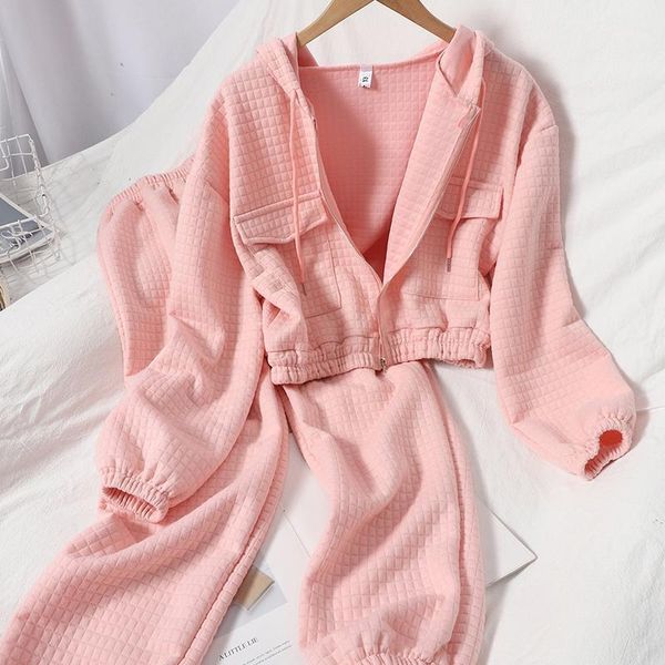 autumn and winter korean version of the thin hooded sweatshirt jacket + straight leg pants check leisure two-piece suit women's tracksu, Gray
autumn and winter korean version of the thin hooded sweatshirt jacket + straight leg pants check leisure two-piece suit women's tracksu, Gray