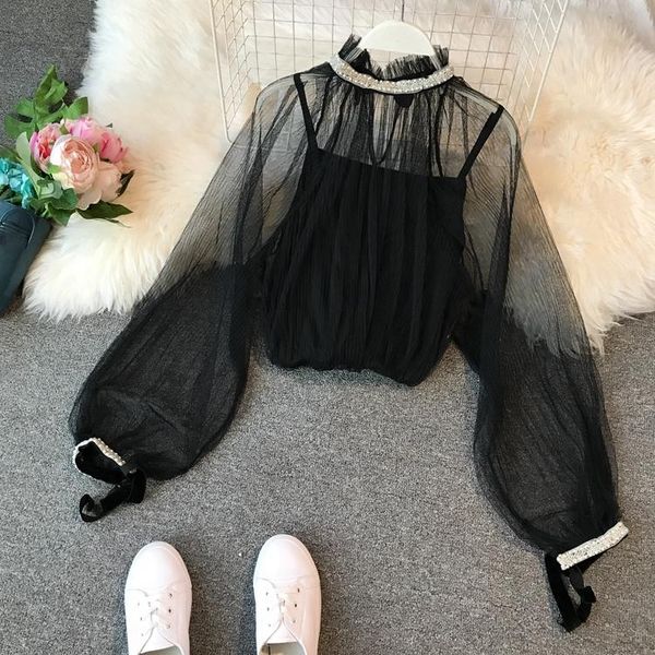 women's blouses & shirts 2021 korean women black white spring summer lantern sleeves gauze lace perspective long sleeve blusas
women's blouses & shirts 2021 korean women black white spring summer lantern sleeves gauze lace perspective long sleeve blusas
