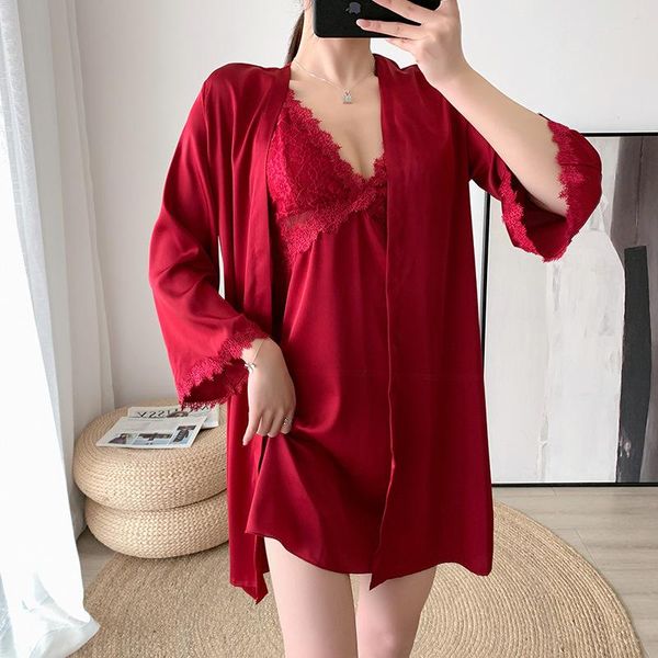 women robe sets backless lace floral rayon sleep suit v-neck nightdress sleepwear lingerie kimono loose dressing gown women's, Black;red
women robe sets backless lace floral rayon sleep suit v-neck nightdress sleepwear lingerie kimono loose dressing gown women's, Black;red