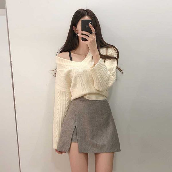 korean chic fashion all-match twist v neck white pullover sweater knit retro high-waist tweed irregular skirt autumn sets 210610
korean chic fashion all-match twist v neck white pullover sweater knit retro high-waist tweed irregular skirt autumn sets 210610