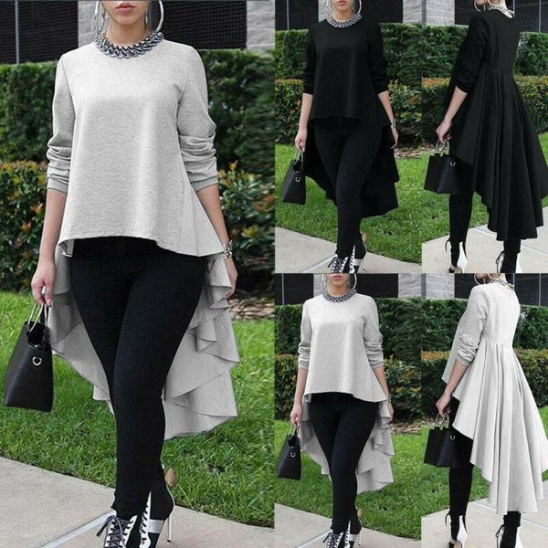 women's blouses & shirts long sleeve asymmetrical waterfall shirt high low blouse ladies solid clothing, White
women's blouses & shirts long sleeve asymmetrical waterfall shirt high low blouse ladies solid clothing, White