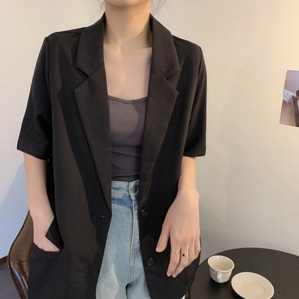 women blazer coats casual summer black feminino 2021 korean style loose suit women's jacket suits & blazers, White;black
women blazer coats casual summer black feminino 2021 korean style loose suit women's jacket suits & blazers, White;black