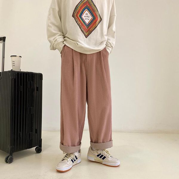 men's pants 2021 spring corduroy men all-match casual loose staight pant korean fashion pink plaid trousers streetwear hip hop, Black
men's pants 2021 spring corduroy men all-match casual loose staight pant korean fashion pink plaid trousers streetwear hip hop, Black