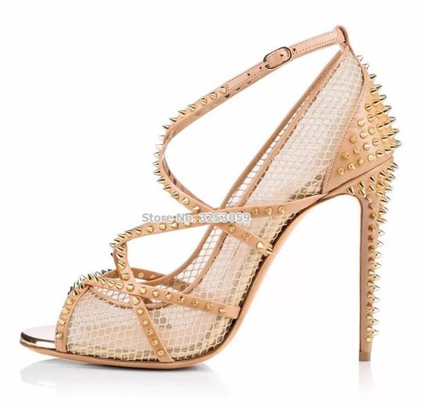 designer gold silver rivets gladiator sandals stiletto heels mesh cross strappy dress pumps patchwork spike heel shoes, Black
designer gold silver rivets gladiator sandals stiletto heels mesh cross strappy dress pumps patchwork spike heel shoes, Black