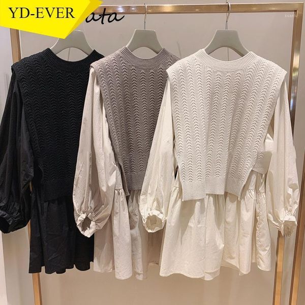 elegant 2 piece set o-neck all-match knitted vest + solid color puff sleeve women blouse 2021 autumn winter suit, White
elegant 2 piece set o-neck all-match knitted vest + solid color puff sleeve women blouse 2021 autumn winter suit, White