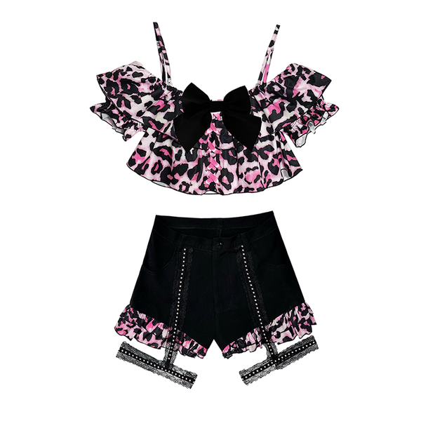 women's t-shirt girl gothic harajuku rock black pink leopard print splicing fashion punk navel revealing kawaii off shoulder suit summe, White
women's t-shirt girl gothic harajuku rock black pink leopard print splicing fashion punk navel revealing kawaii off shoulder suit summe, White
