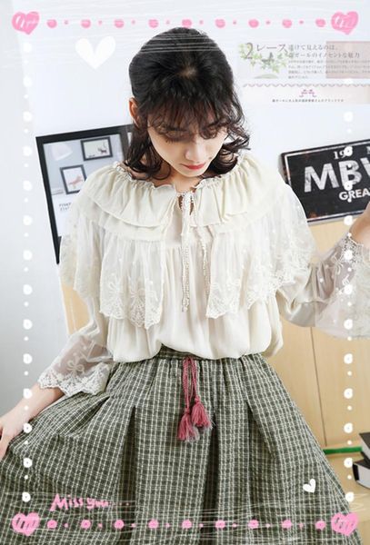 women's blouses & shirts japanese mori girl sweet lace cotton crochet shirt ruffled collar pull femme hiver women tunic coat cute loli, White
women's blouses & shirts japanese mori girl sweet lace cotton crochet shirt ruffled collar pull femme hiver women tunic coat cute loli, White