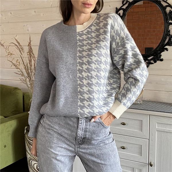 women's sweaters houndstooth pullovers women chic patchwork knitted thicken warm checkered jumper all-match 2021 lady knit, White;black
women's sweaters houndstooth pullovers women chic patchwork knitted thicken warm checkered jumper all-match 2021 lady knit, White;black