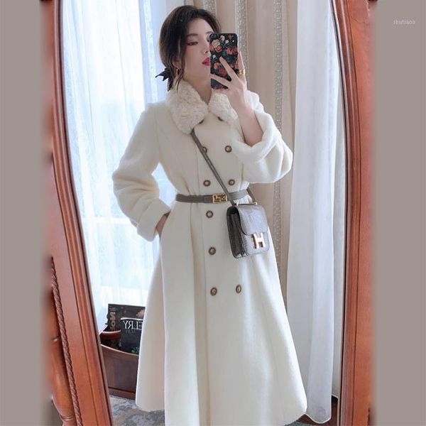 women's wool & blends korean faux fur collar blend long coats women slim double breasted elegant overcoats winter woolen with belt, Black
women's wool & blends korean faux fur collar blend long coats women slim double breasted elegant overcoats winter woolen with belt, Black