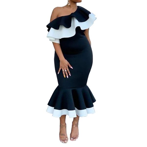 party dresses elgeant dress women for wedding ruffles one shoulder bodycon mermaid mid calf evening night robes midi cloth, White;black
party dresses elgeant dress women for wedding ruffles one shoulder bodycon mermaid mid calf evening night robes midi cloth, White;black