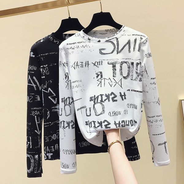 women's sweaters female shirt patterned with long sleeves, round neckline, punk pattern, spring and fall rxwb, White;black
women's sweaters female shirt patterned with long sleeves, round neckline, punk pattern, spring and fall rxwb, White;black