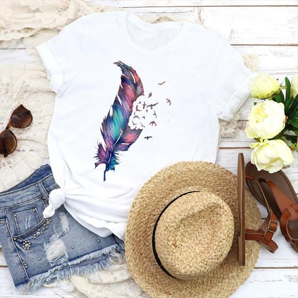 graphic watercolor bird feather printing womens fashion girl tees print clothing female, White
graphic watercolor bird feather printing womens fashion girl tees print clothing female, White