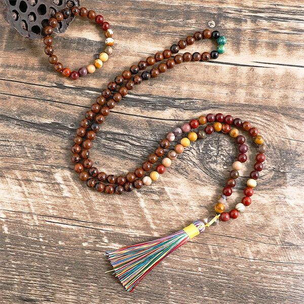 8mm natural mahogang obsidian and mookaite necklace japa mala set meditation yoga spirit jewelry 108 bead pendant necklaces, Silver 
8mm natural mahogang obsidian and mookaite necklace japa mala set meditation yoga spirit jewelry 108 bead pendant necklaces, Silver