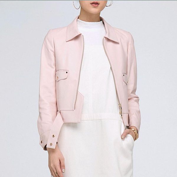 women's leather & faux spring 2021 sweet pink genuine jacket women sheepskin zipper with belt veste simili cuir femme, Black
women's leather & faux spring 2021 sweet pink genuine jacket women sheepskin zipper with belt veste simili cuir femme, Black
