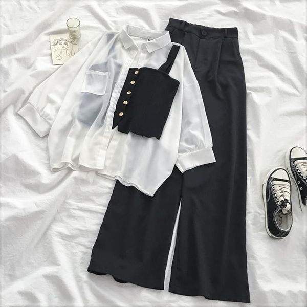 summer suit korean version women pants loose cardigan sunscreen clothes temperament suspenders wide leg three piece trend, Black;white
summer suit korean version women pants loose cardigan sunscreen clothes temperament suspenders wide leg three piece trend, Black;white