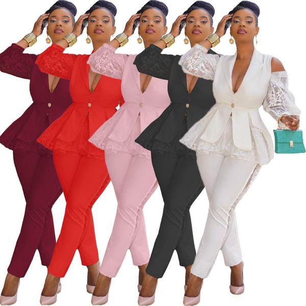 women's two piece pants elegant blazer set off-the-shoulder fashion splicing lace business wear uniform casual suit women wholesale dr, White
women's two piece pants elegant blazer set off-the-shoulder fashion splicing lace business wear uniform casual suit women wholesale dr, White