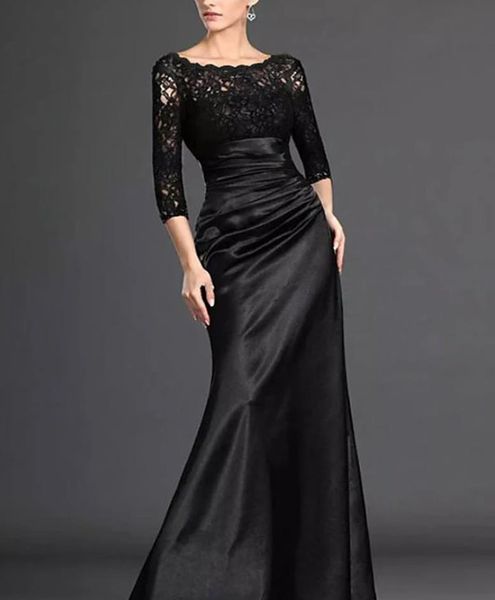 mermaid / trumpet mother of the bride dress elegant off shoulder floor length lace stretch satin 3/4 sleeve with pleats draping 2021 c096, Black;red
mermaid / trumpet mother of the bride dress elegant off shoulder floor length lace stretch satin 3/4 sleeve with pleats draping 2021 c096, Black;red