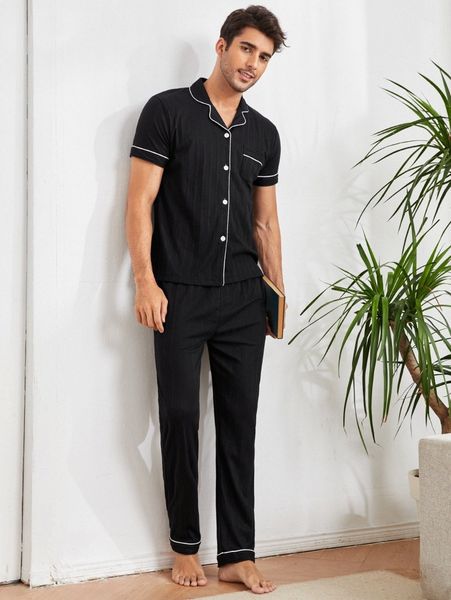 men contrast piping pj set b4nn#, Black;brown
men contrast piping pj set b4nn#, Black;brown