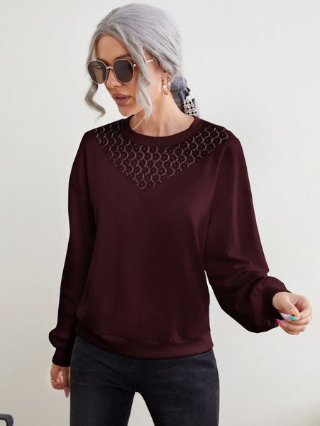 contrast guipure lace panel drop shoulder sweatshirt b7gf#, White;black