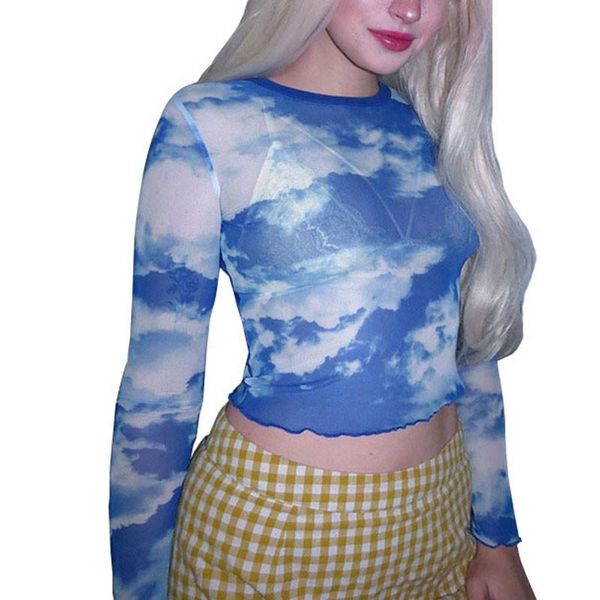 high street fashion blue sky and white cloud printed summer transparent mesh t-shirt navel slim female shirt for lady women's
high street fashion blue sky and white cloud printed summer transparent mesh t-shirt navel slim female shirt for lady women's