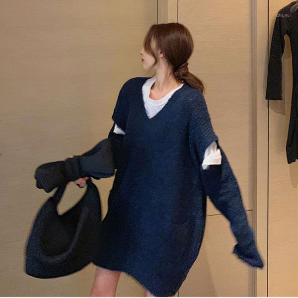 women's sweaters lanmrem 2021 autumn and winter loose open hole knit v-neck long temperament sweater coat 19b-a394, White;black
women's sweaters lanmrem 2021 autumn and winter loose open hole knit v-neck long temperament sweater coat 19b-a394, White;black
