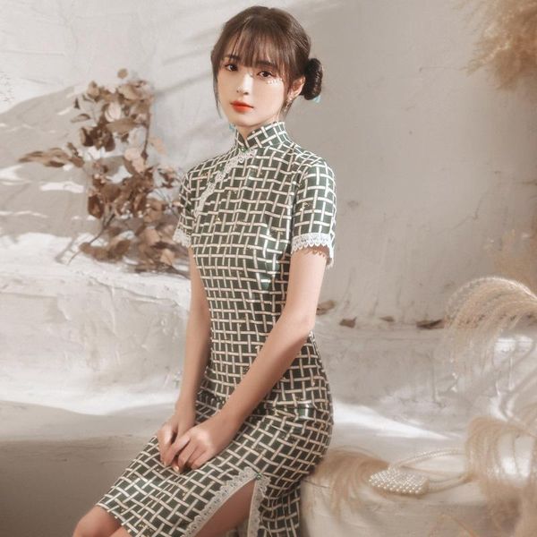 ethnic clothing chinese lady elegant short sleeve green plaid print qipao high qplit cheongsam traditional dress gown plus size s-3xl, Red
ethnic clothing chinese lady elegant short sleeve green plaid print qipao high qplit cheongsam traditional dress gown plus size s-3xl, Red