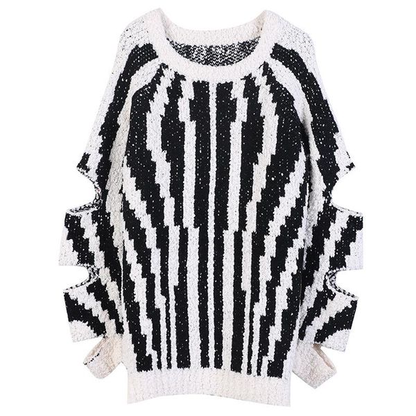 women's sweaters black white striped sweater women loose pullovers 2021 autumn winter thick cutout long sleeve o-neck knitted pullover, White;black
women's sweaters black white striped sweater women loose pullovers 2021 autumn winter thick cutout long sleeve o-neck knitted pullover, White;black