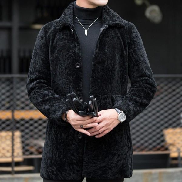 real luxury men fur jacket single breasted sheep shearling overcoat slim fit business man office work winter natural coat men's leather, Black
real luxury men fur jacket single breasted sheep shearling overcoat slim fit business man office work winter natural coat men's leather, Black