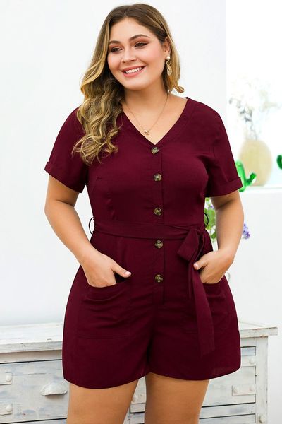 original design 5 buttons v-neck waist short sleeve pocket wide leg large size women's cross-border siamese shorts jumpsuits & rompers, Black;white
original design 5 buttons v-neck waist short sleeve pocket wide leg large size women's cross-border siamese shorts jumpsuits & rompers, Black;white