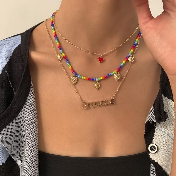 pendant necklaces ins simple personality hit color rice bead love heart gold letter metal necklace for women girls beaded jewelry, Silver
pendant necklaces ins simple personality hit color rice bead love heart gold letter metal necklace for women girls beaded jewelry, Silver