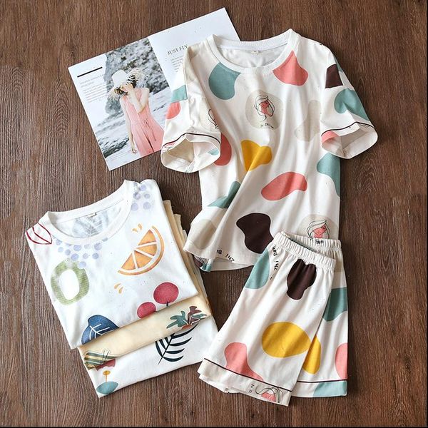 summer knitted cotton women sleepwear round neck short sleeve pajamas shorts printing loungewear 2 piece wear home clothes, Black;red
summer knitted cotton women sleepwear round neck short sleeve pajamas shorts printing loungewear 2 piece wear home clothes, Black;red