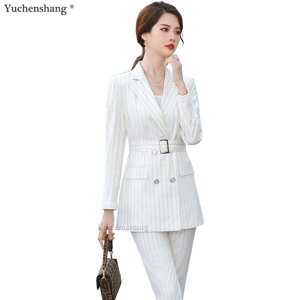women's suits & blazers 2021 new arrival fashion women ladies pant suit with belt black white blue s-5xl striped business 2 piece set 0, White;black
women's suits & blazers 2021 new arrival fashion women ladies pant suit with belt black white blue s-5xl striped business 2 piece set 0, White;black