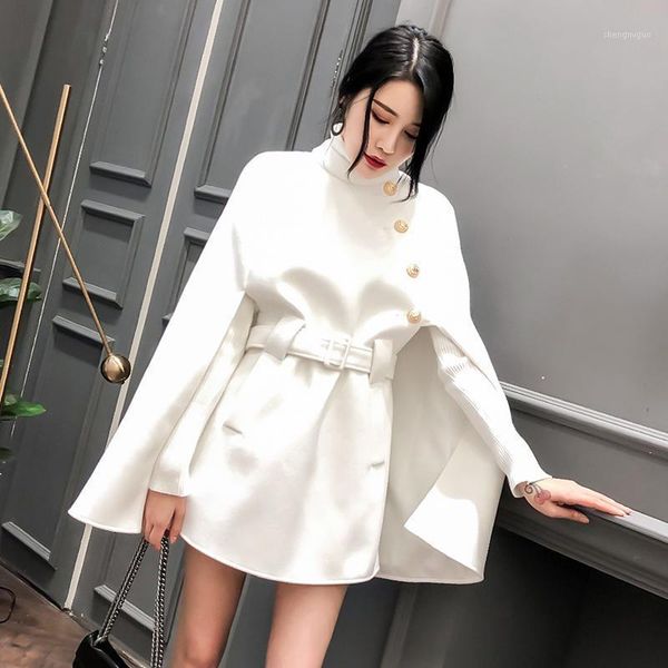 white cape woolen coat women autumn winter 2021 mid-length loose shawl retro cloak wool outerwear female mujer women's & blends, Black
white cape woolen coat women autumn winter 2021 mid-length loose shawl retro cloak wool outerwear female mujer women's & blends, Black