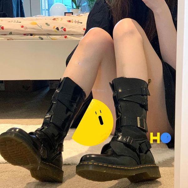 boots women's black patent leather mid-calf round toe buckles med heels casual shoes b240
boots women's black patent leather mid-calf round toe buckles med heels casual shoes b240