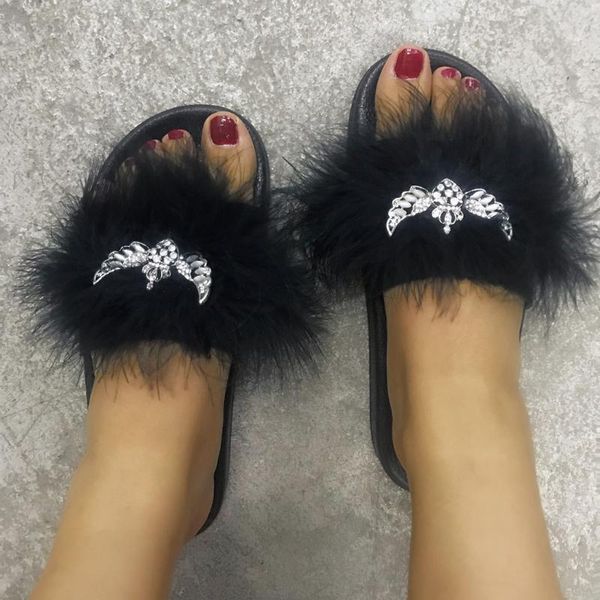 slippers crystal furry women's ladies casual open toe outdoor beach shoes calzado mujer women pantuflas, Black
slippers crystal furry women's ladies casual open toe outdoor beach shoes calzado mujer women pantuflas, Black