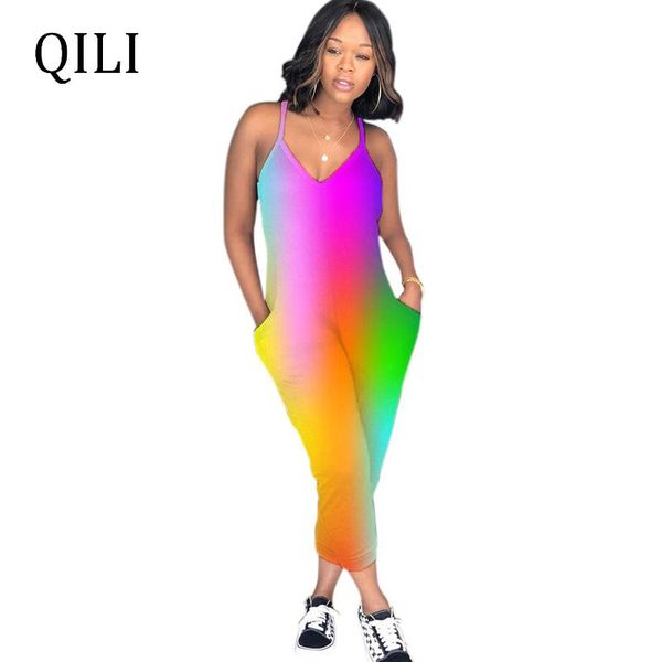women's jumpsuits & rompers qili rainbow printed summer women fashion casual ankle-length pants jumpsuit spaghetti strap pockets, Black;white
women's jumpsuits & rompers qili rainbow printed summer women fashion casual ankle-length pants jumpsuit spaghetti strap pockets, Black;white