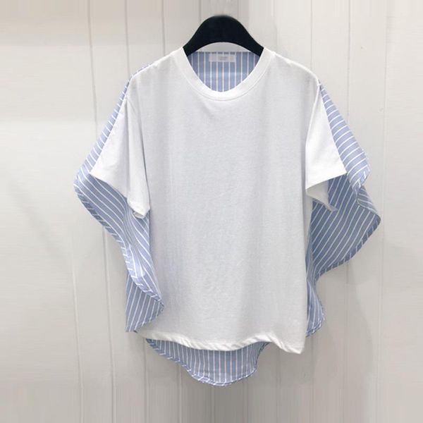 women's t-shirt fashion striped patchwork irregular t shirts woman summer casual loose women short sleeve 2021 batwing tees, White
women's t-shirt fashion striped patchwork irregular t shirts woman summer casual loose women short sleeve 2021 batwing tees, White