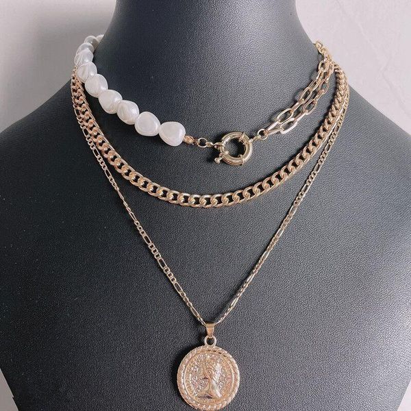 pendant necklaces fashion layer imitation pearl coin portrait choker necklace for women vintage multi link chain jewelry, Silver
pendant necklaces fashion layer imitation pearl coin portrait choker necklace for women vintage multi link chain jewelry, Silver