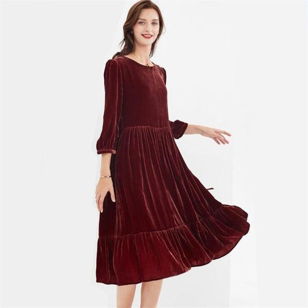 casual dresses elegant velvet ruffles midi dress autumn women designer korean 2021 winter office lady loose vestidos, Black;gray
casual dresses elegant velvet ruffles midi dress autumn women designer korean 2021 winter office lady loose vestidos, Black;gray