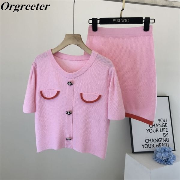 summer small fragrance style pink knit suit female casual fashion diamond flower button pullover and mini skirt 2 piece set 210602, Black;white
summer small fragrance style pink knit suit female casual fashion diamond flower button pullover and mini skirt 2 piece set 210602, Black;white