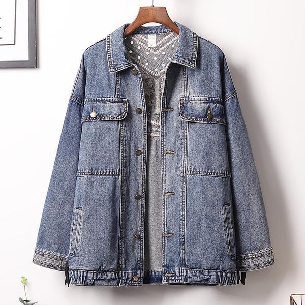 women's jackets 2021 autumn large size clothing mid-length loose heavy embroidery tassel denim jacket, Black;brown
women's jackets 2021 autumn large size clothing mid-length loose heavy embroidery tassel denim jacket, Black;brown