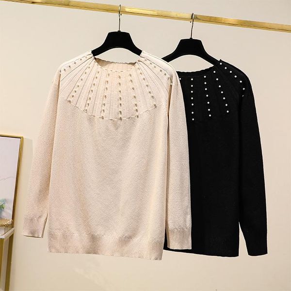 women's sweaters black nail bead knitted plus large size oversize korean style fashion pullovers for autumn clothing ladies 2021, White;black
women's sweaters black nail bead knitted plus large size oversize korean style fashion pullovers for autumn clothing ladies 2021, White;black