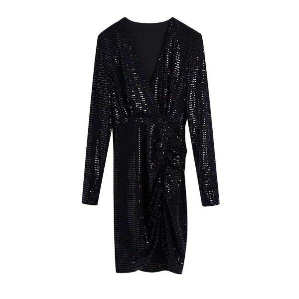 women dress shiny draped v-neck short long sleeves sequins elegant black party es for 210420, Black;gray
women dress shiny draped v-neck short long sleeves sequins elegant black party es for 210420, Black;gray