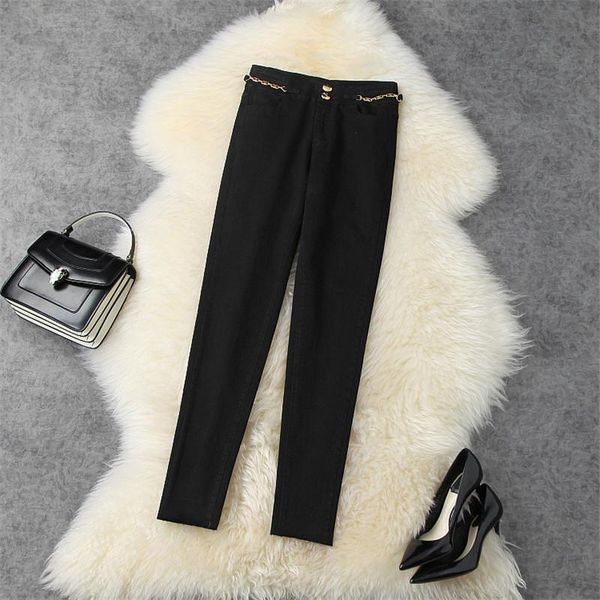 fashion designers high waist chains skinny pencil jeans elegant lady casual office anle length pants female black denim trousers women', Black;white
fashion designers high waist chains skinny pencil jeans elegant lady casual office anle length pants female black denim trousers women', Black;white